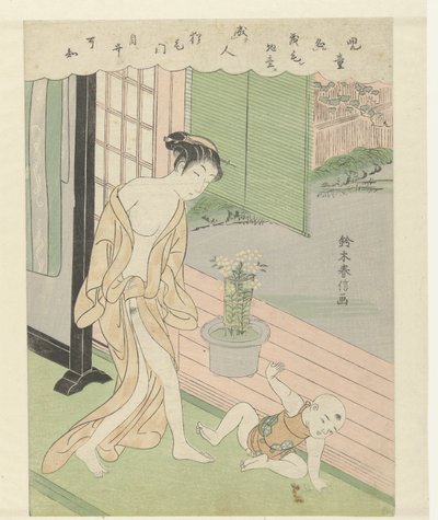 Vrouw en ondeugend kind door Suzuki Harunobu