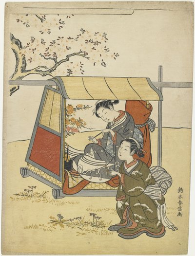 Jonge vrouw bekijkt kersenbloesems als een Mitate van Lady Nakanokimi, c. 1767 door Suzuki Harunobu