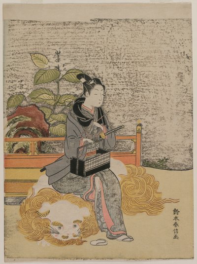 Jeugd die Monju, God van Wijsheid op een Leeuw, Vertegenwoordigt, ca. 1767 door Suzuki Harunobu