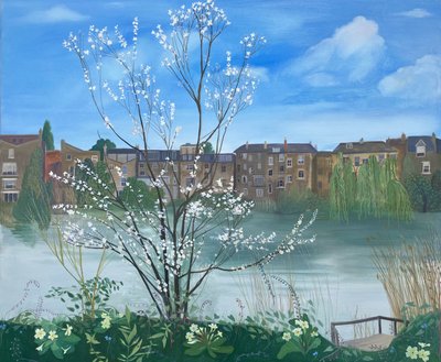 Vijver nr. 1, Hampstead Heath, 2025 (olieverf op linnen) door Suzy Fasht