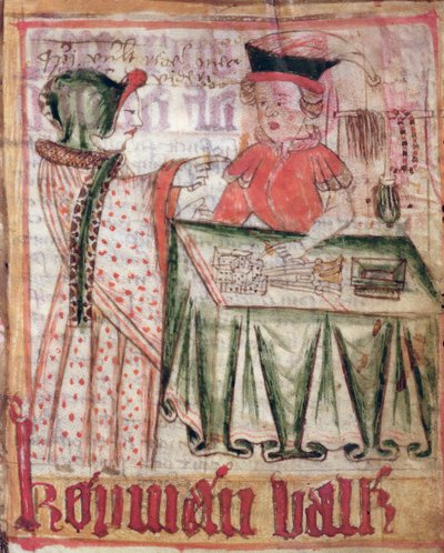 Interieur van een winkel, uit de Nationale Wetten van Magnus Eriksson (1319-64) ca. 1450 door Swedish School