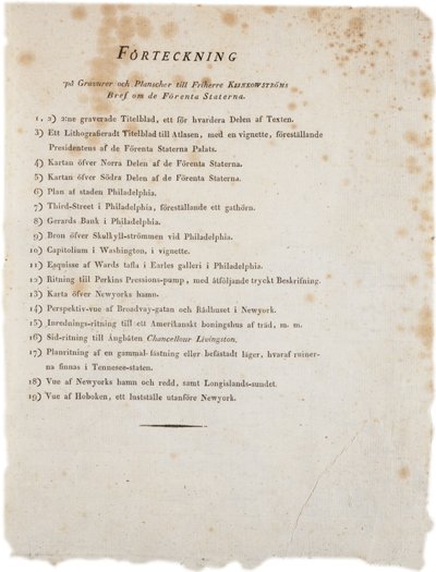 Lijst van illustraties uit Klinckowstroms Atlas van de Verenigde Staten, 1824 door Swedish School