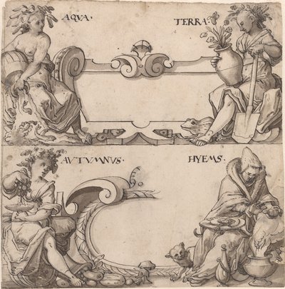 Water en Aarde/Herfst en Winter door Swiss 16th Century