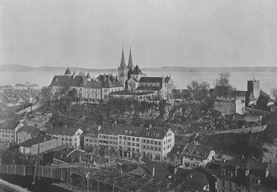 Neuchatel, Le Chateau et la Collegiale (zwart-wit foto) door Swiss Photographer