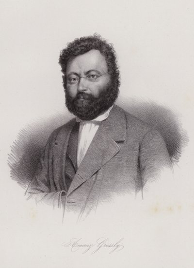 Amanz Gressly, Zwitserse geoloog en paleontoloog (gravure) door Swiss School