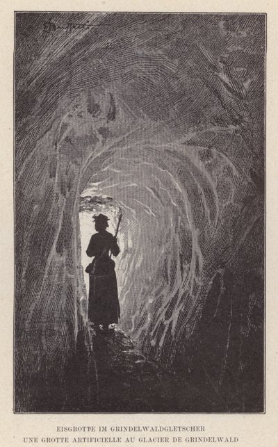 Eisgrotte in de Grindelwaldgletscher, Een Kunstmatige Grot in de Grindelwaldgletscher (gravure) door Swiss School