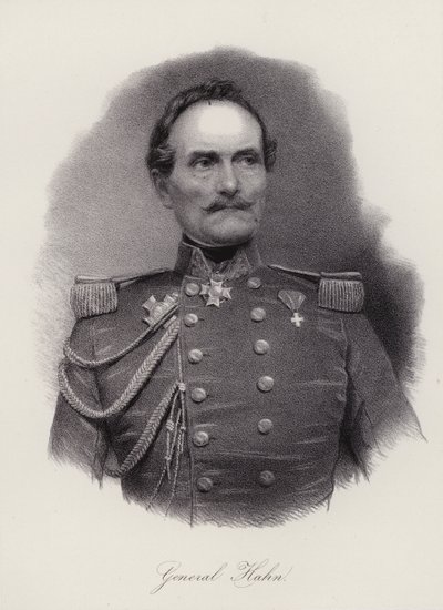 Emanuel Hahn, Zwitsers generaal (gravure) door Swiss School