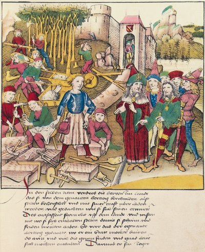 Stichting van de stad Bern in 1191 miniatuur uit Spiezer Bilderchronik, Zwitserland door Swiss School