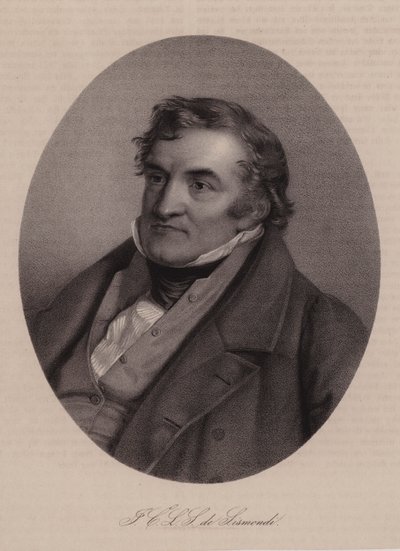 Jean Charles Leonard de Sismondi, Zwitsers historicus en politiek econoom (gravure) door Swiss School