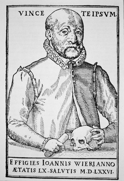 John Wier (1516-88) kopie van een illustratie uit De Lamiis Liber, Basel 1577, gebruikt in Geschiedenis van de Magie, gepubliceerd eind 19e eeuw door Swiss School
