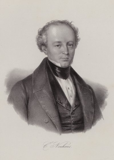 Karl Neuhaus, Zwitserse politicus (gravure) door Swiss School
