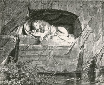 Monument in Luzern voor de Zwitserse Garde die viel tijdens de verdediging van de koninklijke familie van Frankrijk, 10 augustus 1792 door Swiss School