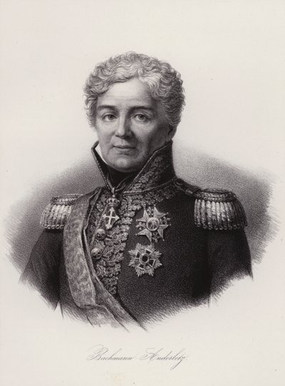 Niklaus Franz von Bachmann, Zwitserse generaal die vocht in de Napoleontische oorlogen (gravure) door Swiss School