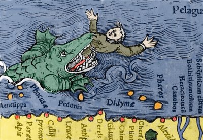 Zee monster eet een mens, illustratie uit 