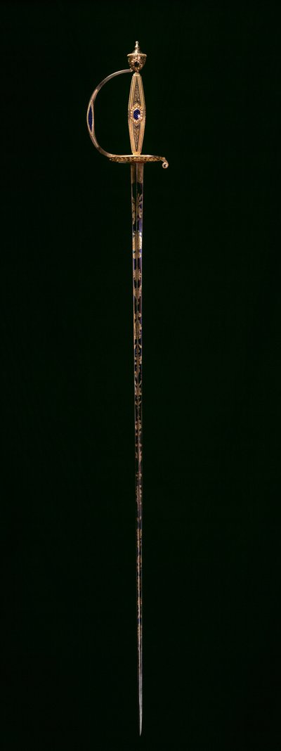 Kleine zwaard, ca. 1790-1800 (goud met blauwe doorschijnende email, geëtst, geblauwd en verguld staal) door Swiss School