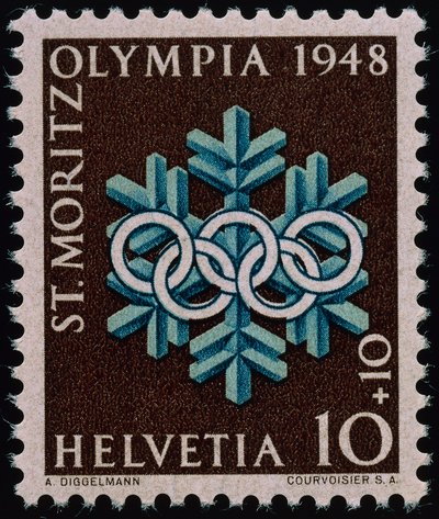Postzegel ter herdenking van de Olympische Winterspelen van 1948 door Swiss School