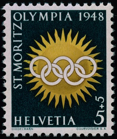 Postzegel ter herdenking van de Olympische Winterspelen van 1948 door Swiss School
