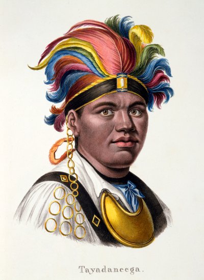 Tayadaneega: Hoofdman van een van de Pacifische Eilanden, uit Etnologische Studie van Verschillende Rassentypes van Verschillende Continenten, door C.I. Brodtmann, 1824 door Swiss School