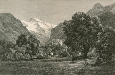 De Jungfrau en de opening van het Lauterbrunnendal, vanaf nabij Interlaken door Swiss School