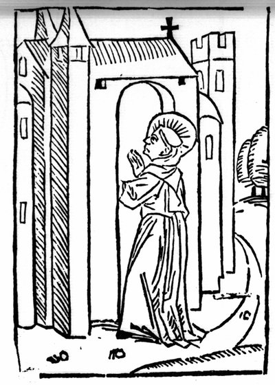 De legende van Sint Brendan, held en Ierse heilige uit de 6e eeuw (gravure uit 