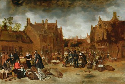 Een Markt in de Winter, 1653 door Sybrandt van Beest