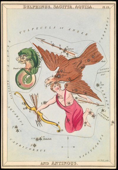 Delphinus, Sagitta, Aquila en Antinous door Sydney Hall