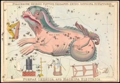 Psalterium Georgii, Fluvius Eridanus, Cetus, Officina Sculptories, Fornax Chemica en Machina Electrica, ca. 1825 door Sydney Hall