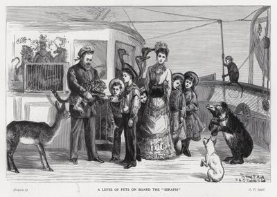 Koning Edward VII met gevangen wilde dieren aan boord van het troepenschip, de Serapis tijdens zijn bezoek aan India door Sydney Prior (after) Hall