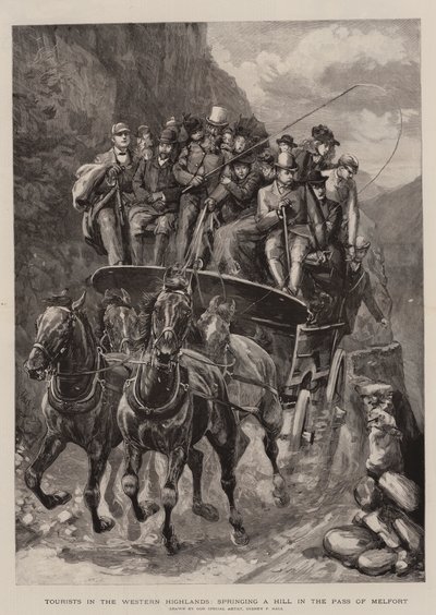 Toeristen in de Westelijke Hooglanden, een Heuvel in de Pas van Melfort door Sydney Prior (after) Hall