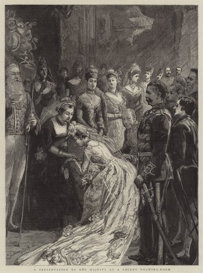 Een presentatie aan Hare Majesteit bij een recent Drawing-Room door Sydney Prior Hall