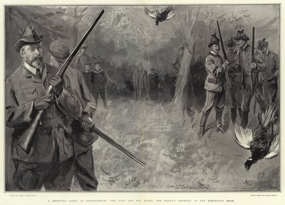Een Jachtpartij in Sandringham, de Koning en zijn Gasten, de Duitse Keizer, in de Horseshoe Drive door Sydney Prior Hall