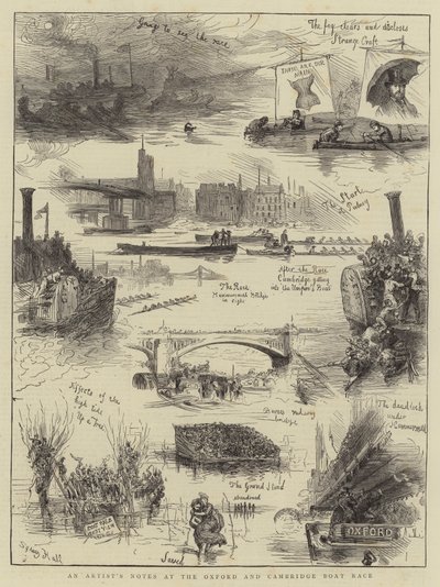 Aantekeningen van een kunstenaar bij de Oxford en Cambridge bootrace door Sydney Prior Hall