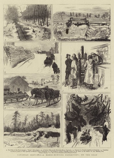 Canadese schetsen, een elandenjacht expeditie, onderweg door Sydney Prior Hall