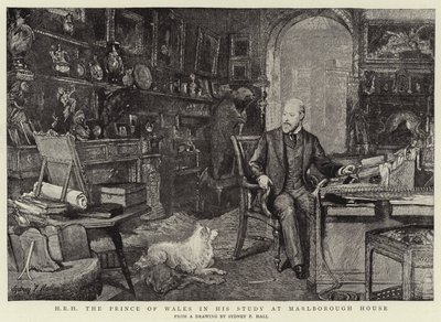 Z.K.H. De Prins van Wales in zijn Studeerkamer in Marlborough House door Sydney Prior Hall