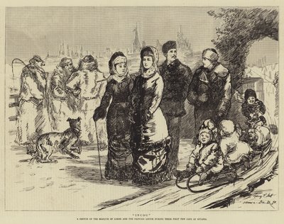 Incog, een schets van de Markies van Lorne en de Prinses Louise tijdens hun eerste dagen in Ottawa door Sydney Prior Hall