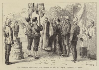 Lady Dufferin presenteert Nieuwe Kleuren aan de 18e Bengal Infanterie in Alipur door Sydney Prior Hall