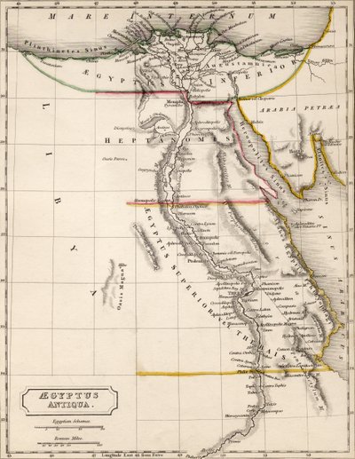 Kaart van Aegyptus Antiqua (Oud Egypte), getekend en gegraveerd door Sydney Hall, ca. 1826 door Sydney Prior Hall