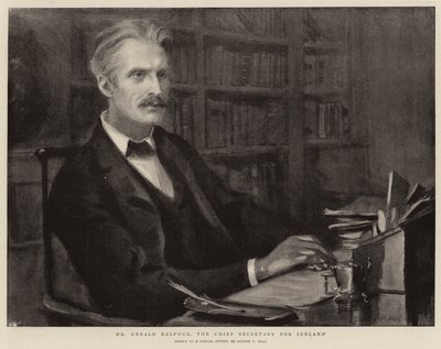 De heer Gerald Balfour, de Chief Secretary voor Ierland door Sydney Prior Hall