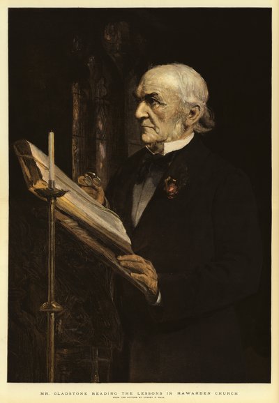 Mr Gladstone leest de Lessen in de Kerk van Hawarden door Sydney Prior Hall