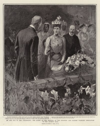 Aan de vooravond van de kroning, de koningin bij de bijeenkomst van de Families van Soldaten en Zeelieden in de Queen