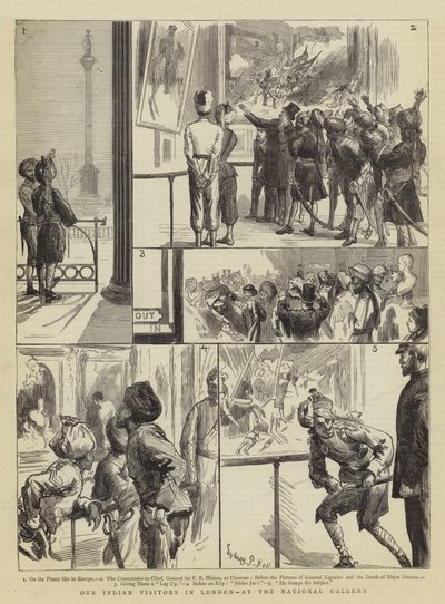 Onze Indiase bezoekers in Londen, in de National Gallery door Sydney Prior Hall