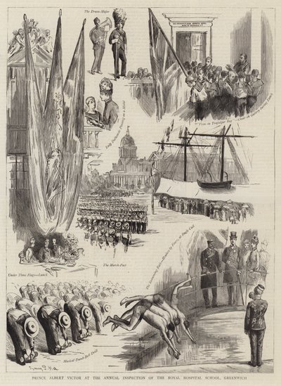 Prins Albert Victor bij de jaarlijkse inspectie van de Royal Hospital School, Greenwich door Sydney Prior Hall