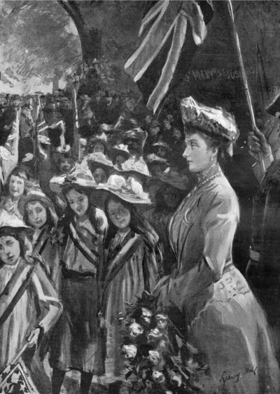 Prinses Louise beoordeelt twintigduizend kinderen in Battersea Park, illustratie uit 