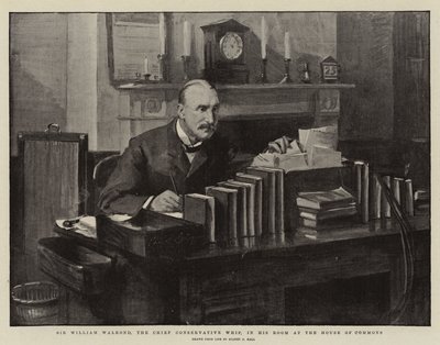 Sir William Walrond, de hoofdconservatieve whip, in zijn kamer in het Lagerhuis door Sydney Prior Hall