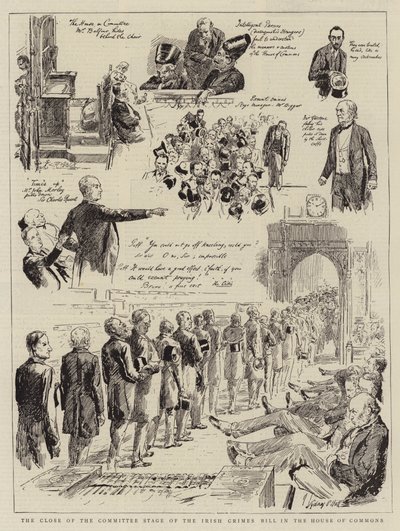 Het einde van de commissiefase van de Ierse Misdaadwet in het Lagerhuis door Sydney Prior Hall