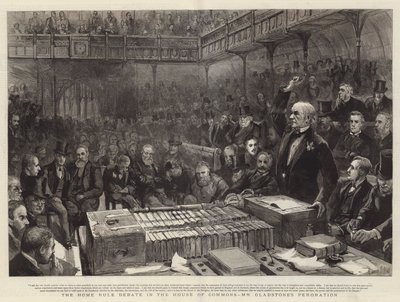Het Home Rule-debat in het Lagerhuis, de peroratie van Mr. Gladstone door Sydney Prior Hall
