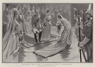 Het Eerste Hof van de Koning in Buckingham Palace, een Presentatie door Sydney Prior Hall