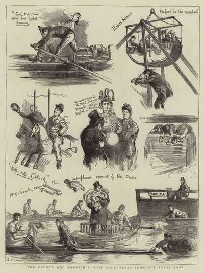De Oxford en Cambridge Bootrace, notities van de persboot door Sydney Prior Hall