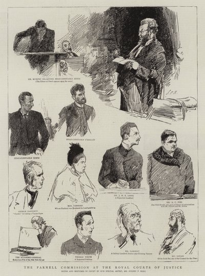 De Parnell-commissie bij de Royal Courts of Justice door Sydney Prior Hall