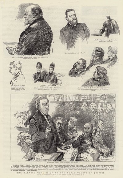 De Parnell-commissie bij de Royal Courts of Justice door Sydney Prior Hall